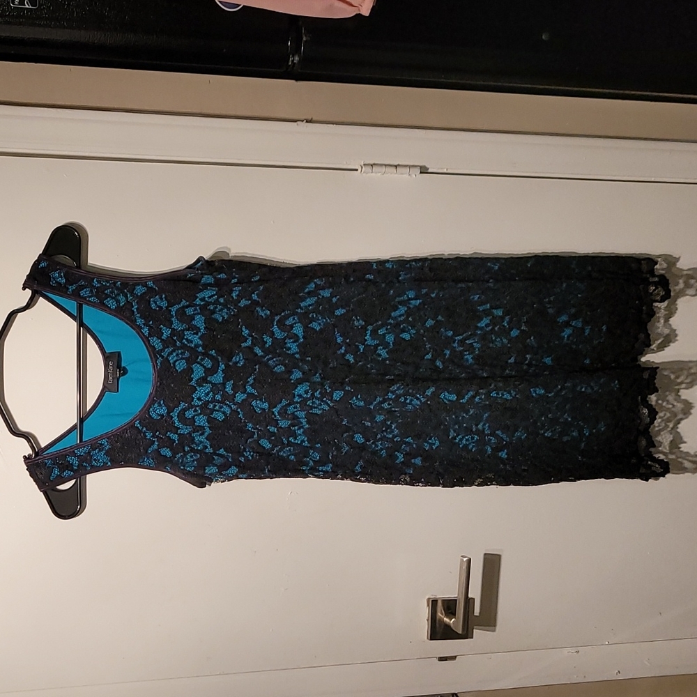 Black lace over aqua solid dress
